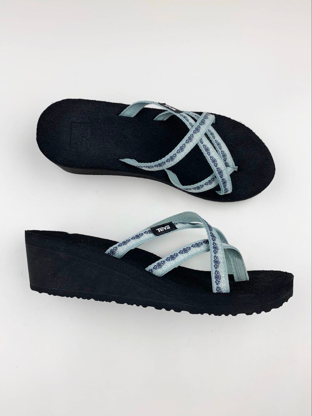 Teva Sandals Mush Mandalyn Wedge Ola 2 Flip Flops Blue Strappy Slip On Women's 6